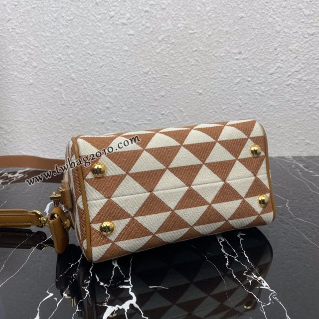 Prada專櫃新款刺繡織物包小號手提肩背女包 1BB846 普拉達刺繡枕頭包 csp1650